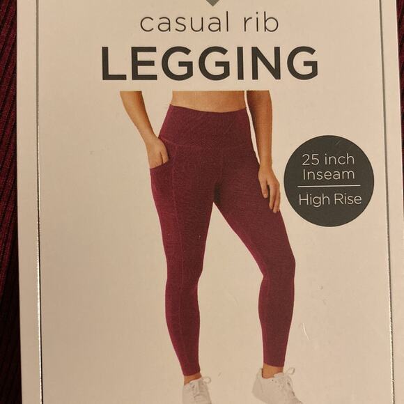 High rise Leggings Size Large Ribbed Ankle Heather burgundy wine workout gym NWT - Picture 4 of 5